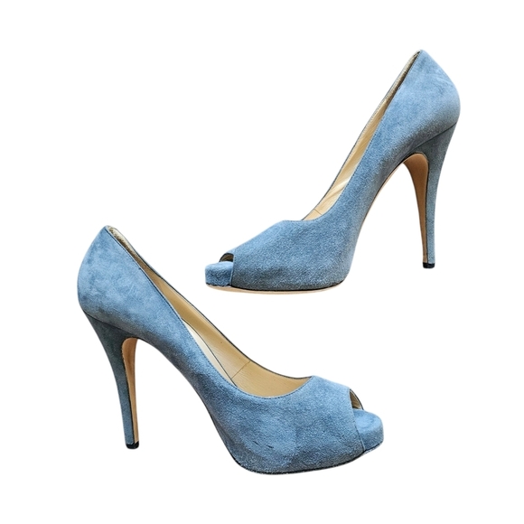 Semilla Platform Suede Italian Elegant Blue Peep-Toe Heels Size 40 - Picture 1 of 7
